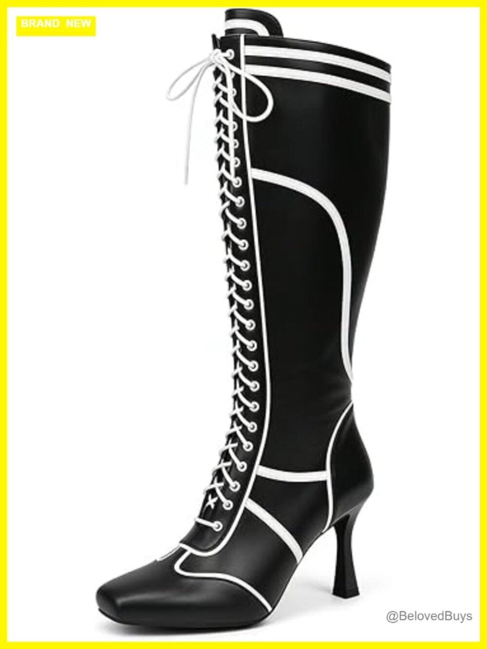 Women's PU Leather Knee High Boots Square Toe Kitten Heel Side Zip